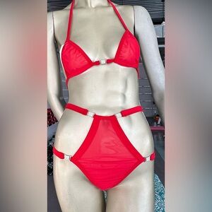 Exotic Dancewear 2Pc High Waist Mesh Rhinestone Set